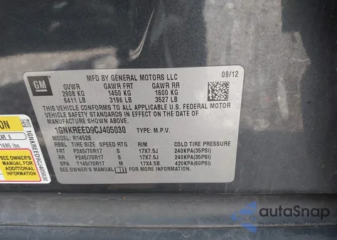 2012 Chevrolet Traverse Ls z USA, uszkodzony, nr VIN 1GNKREED9CJ405030